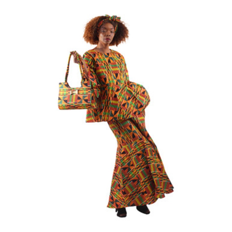 Ankara Print Top & Fish Tail Skirt Set w/ Handbag
