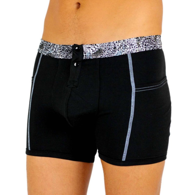 Men's Black Boxer Brief with FOXERS Gathered Waistband