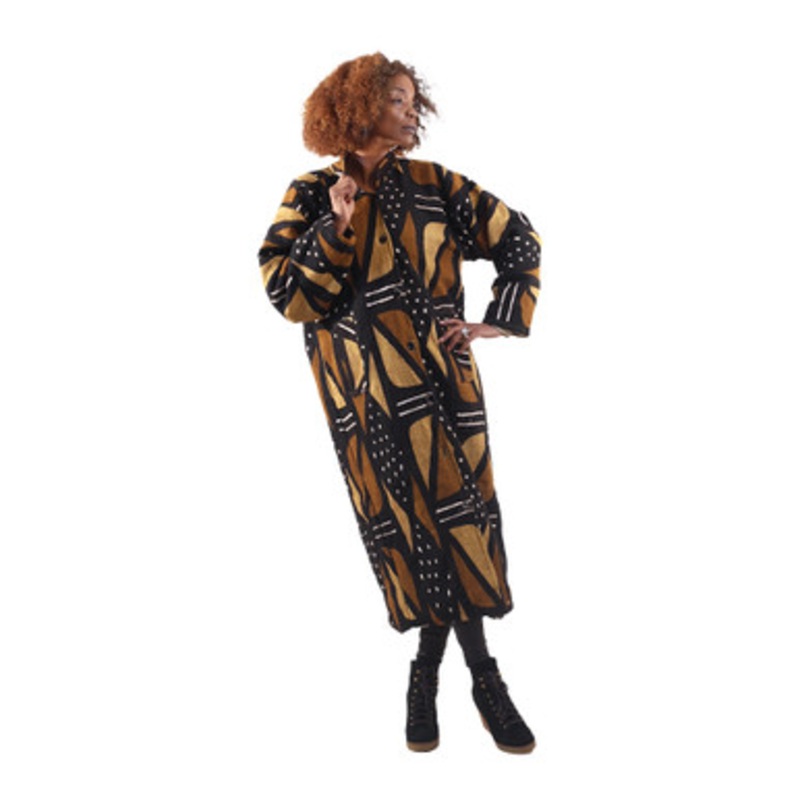 Mud Cloth Fashion Coat - Alt Collar