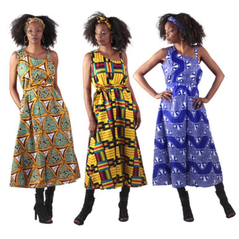 Set of 3 Ankara Print Missy Long Dresses - ASSORTED
