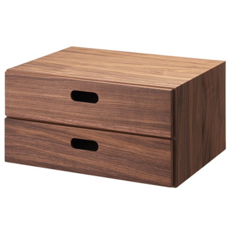 Walnut Stacking Chest Drawer 2 Tiers Thin