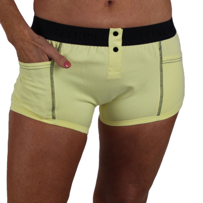 Yellow Tomboy Boxer Briefs with Black FOXERS logo 