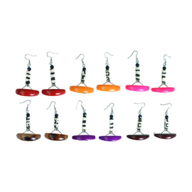 Set Of 6 Kenyan Bone & Color Stone Earrings