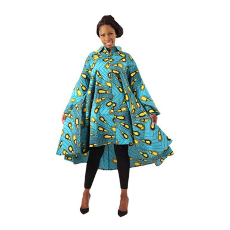 Turquoise/Yellow Peacock Print Smock
