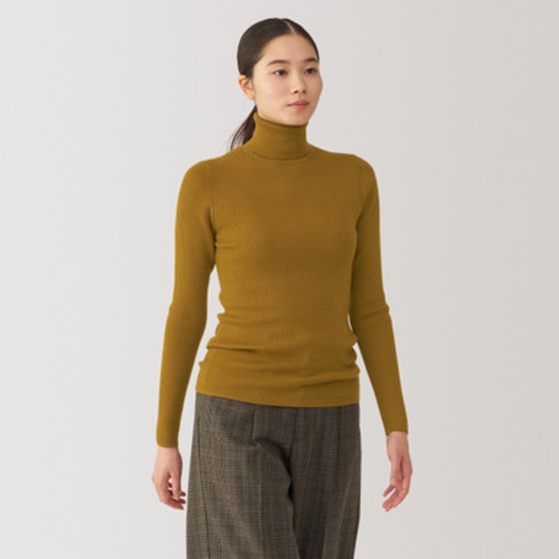 Women's Fine Knit Wool Rib Turtle Neck Jumper 