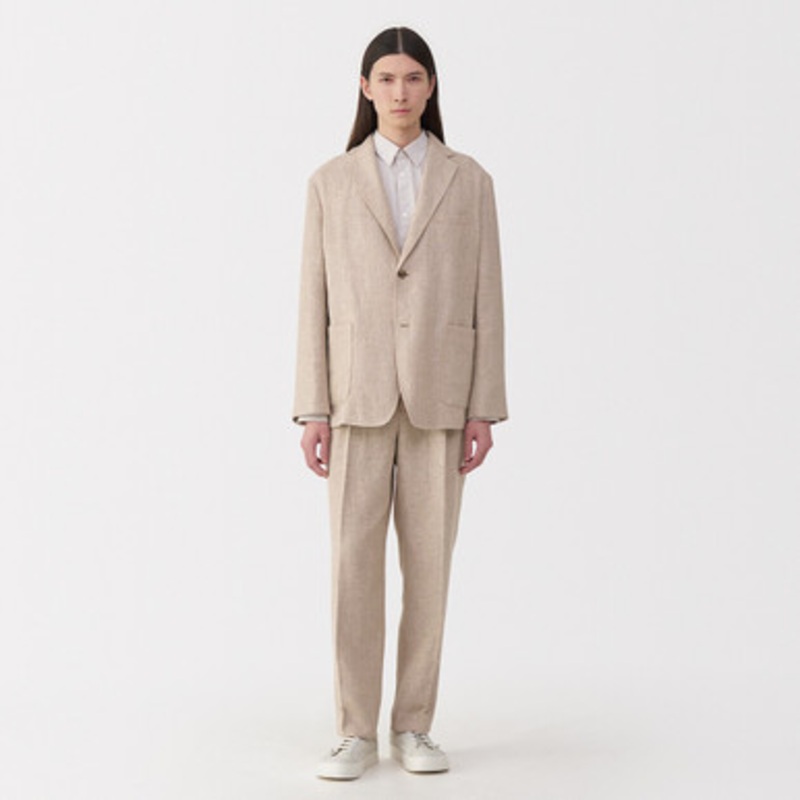 Men's Linen and Wool Straight Leg Trousers