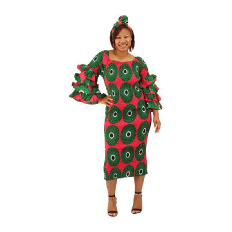 Ankara Print Smocked Frill Dress - ONE SIZE