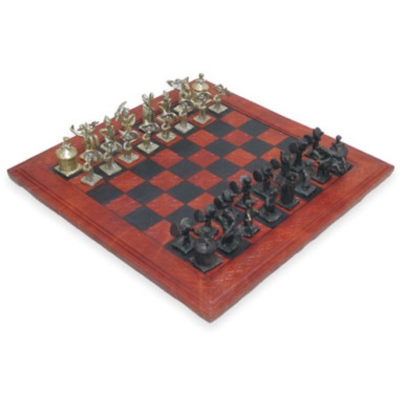Antique Chess Board: Bronze Pieces