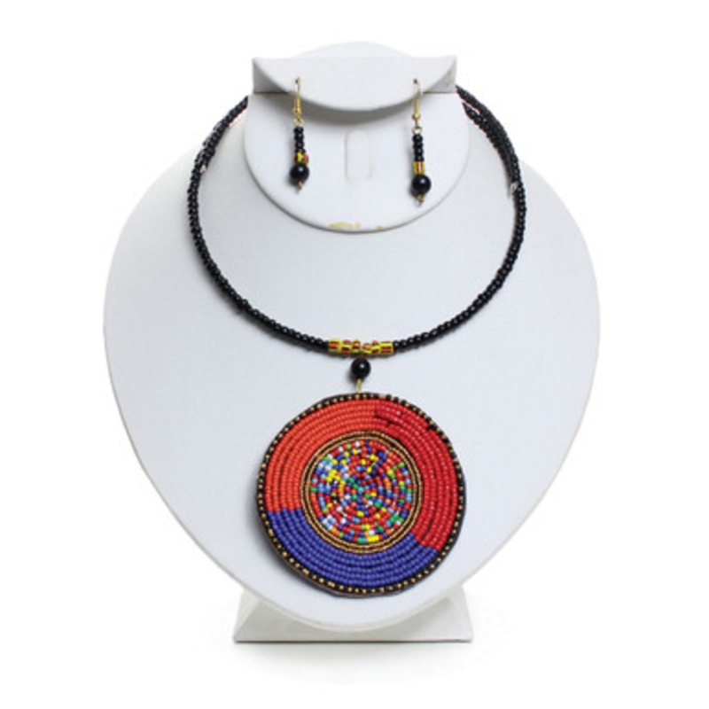 Tri-Color Maasai Pendant Necklace Set