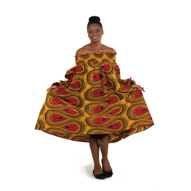 African Print Smocking Dress: Red/Ora B