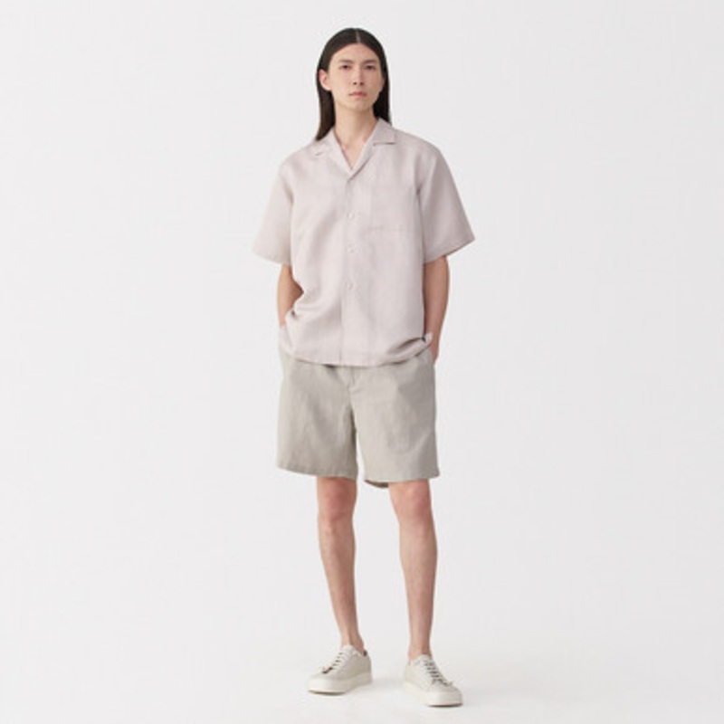 Men's Linen and Silk Cuban Collar Short Sleeve Shirt