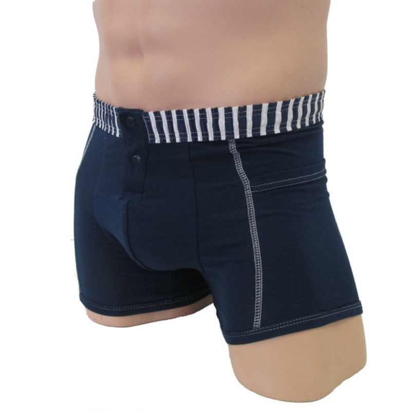 Men's Navy Boxer Brief with Striped Waistband