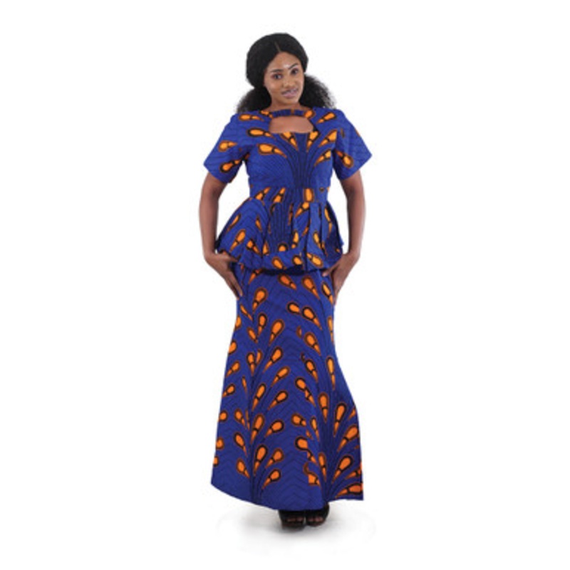 African-Made Peacock Skirt Set: Blue