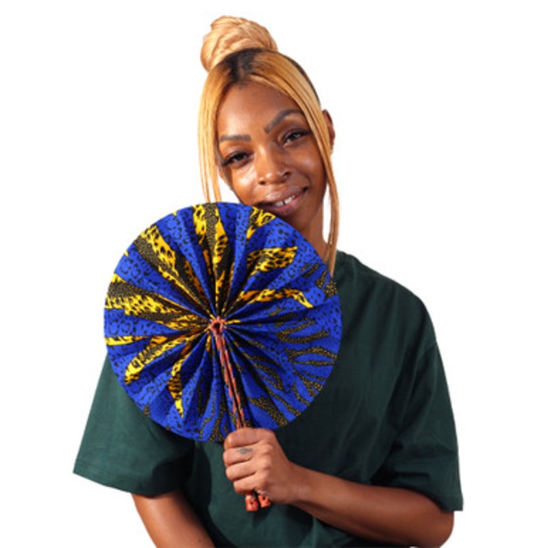 Blue/Yellow Sun Folding Fan