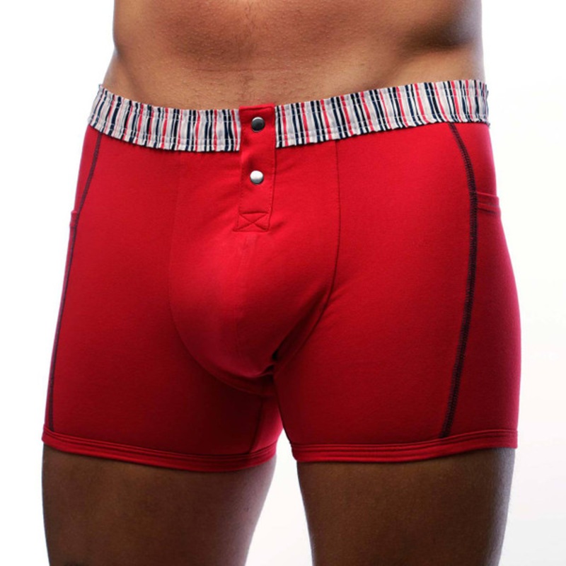 Men's Red Boxer Brief with Striped FOXERS Waistband
