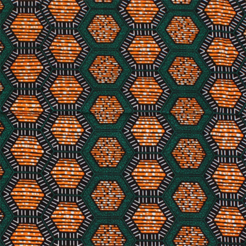 Orange/Green Hexagon Print Fabric: 6 Yds