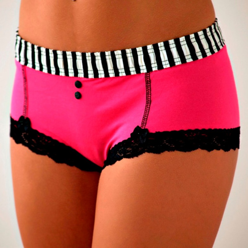 Ivory Black Stripe / Fushcia Boyshort