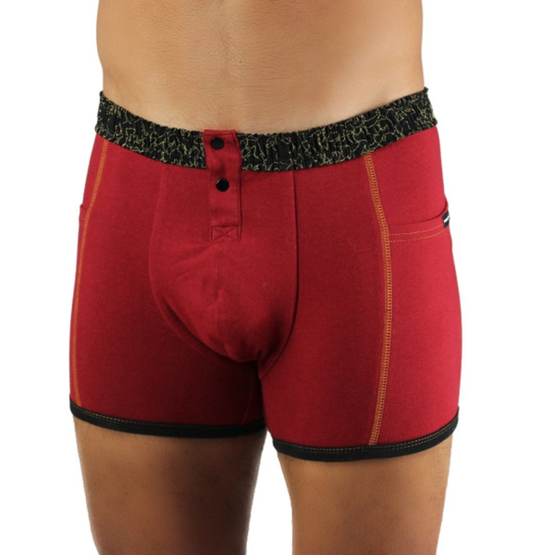 Men's Cranberry Boxer Brief | Black Gathered Waistband