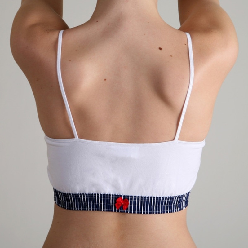 Sport Top - Navy Stripe over White (Red bow)
