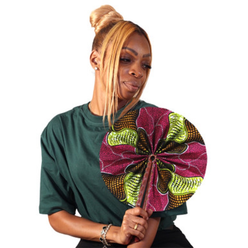 Pink Print Leather Folding Fan