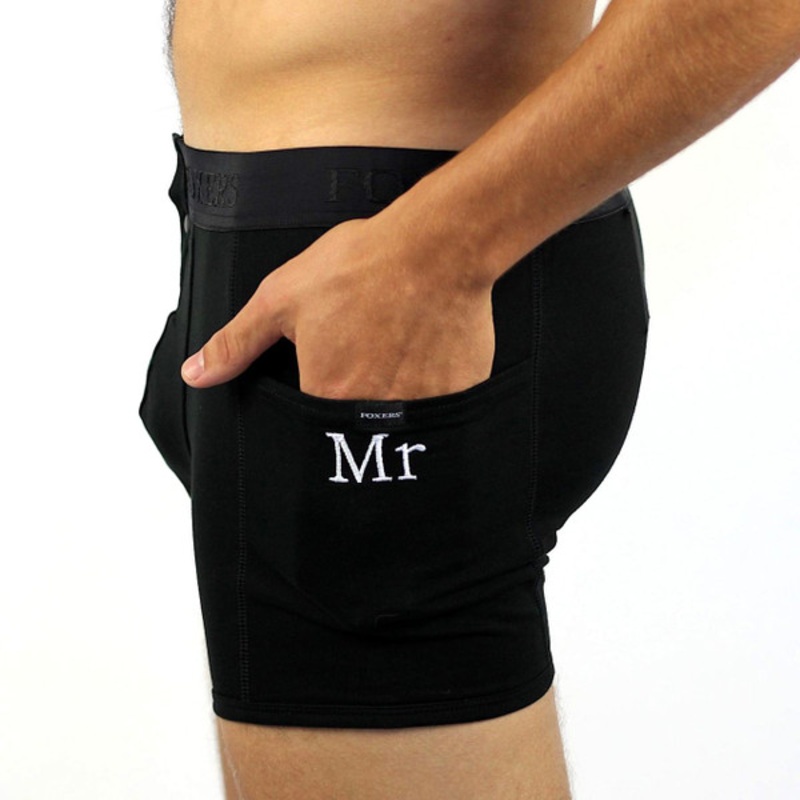 FOXERS  Men's Black Boxer Briefs Mr Embroidered
