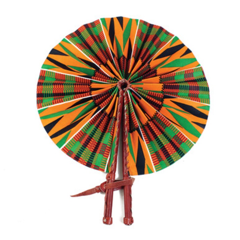 Orange/Green Kente Folding Fan