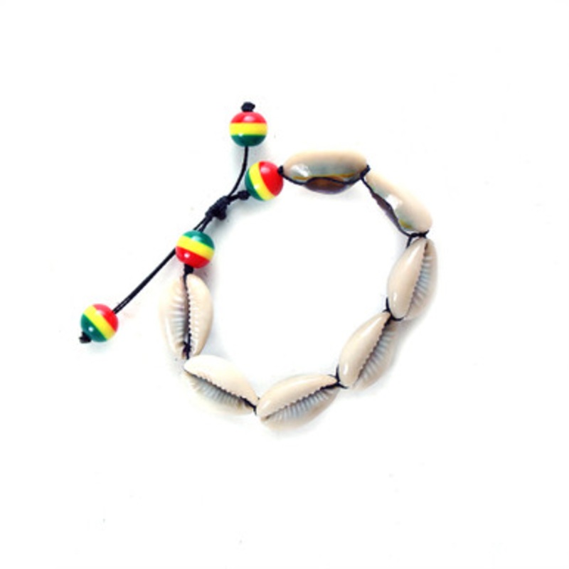 Cowrie Shell Bracelet: Rasta Bead