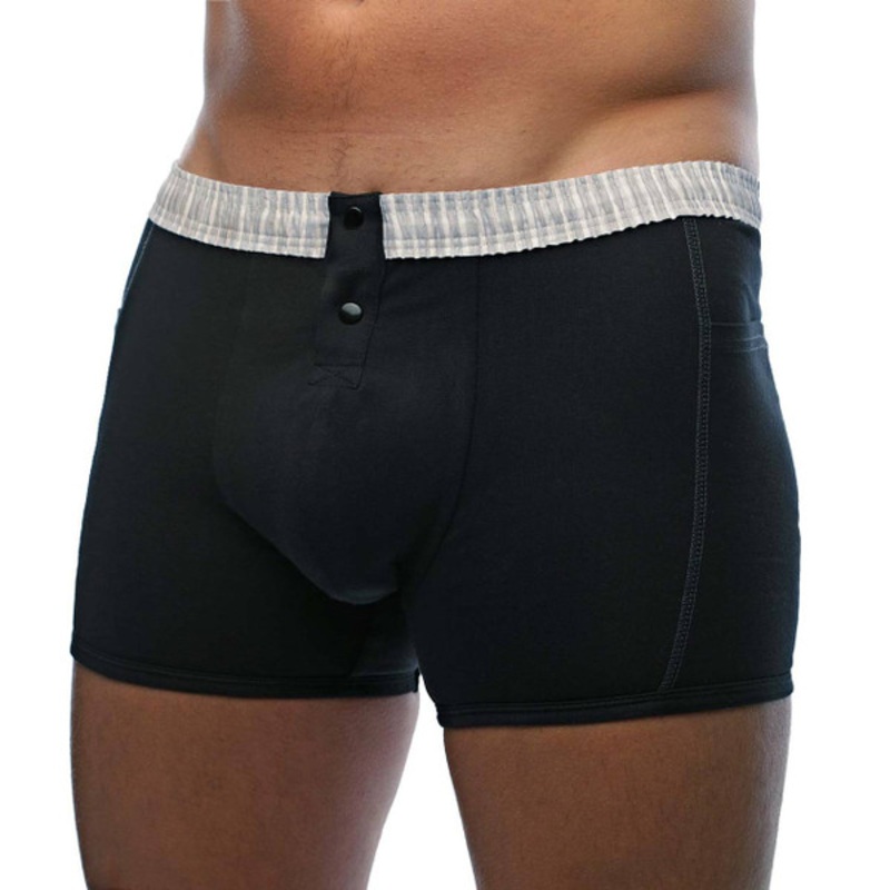 Men's Black Boxer Brief with Grey and White Waistband