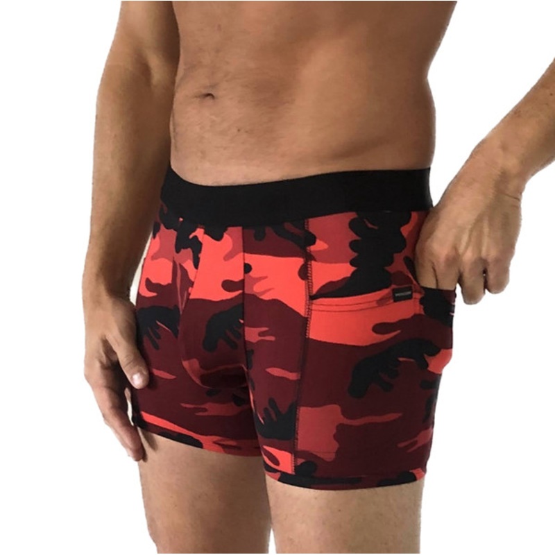 Men's Red Camo Boxer Brief with Logo band & pockets