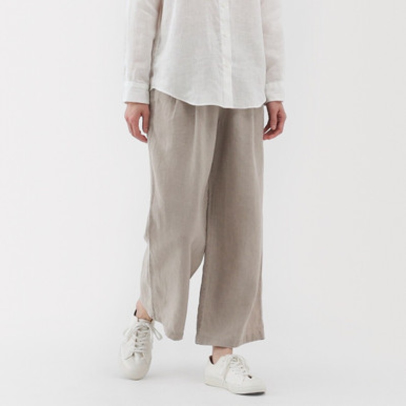 Women's Linen Elasticated Waist Wide Leg Trousers
