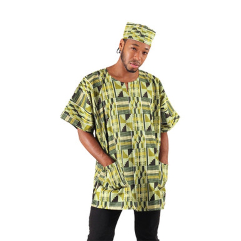 Kente Print Dashiki & Cap