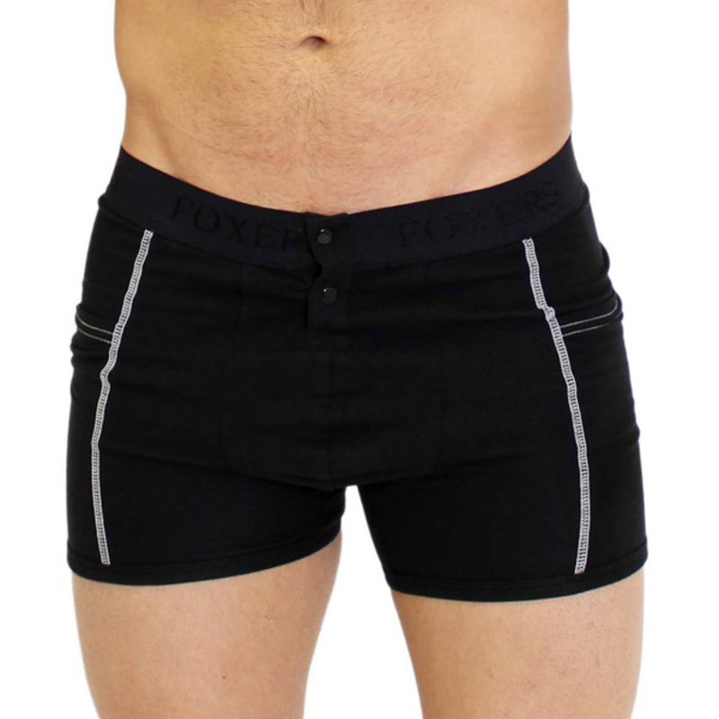 Men's Black Boxer Brief with Logo FOXERS Band (white stitching)