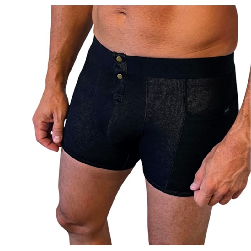 Black Soft Denim Knit Men's Boxer Briefs with Pockets