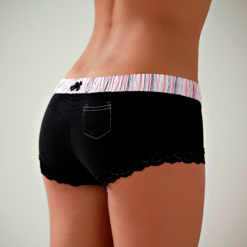 Pink Gray Stripe over Black Boyshort