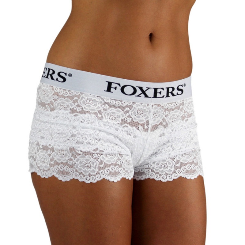 Women's White Lace Boxers with FOXERS logo band