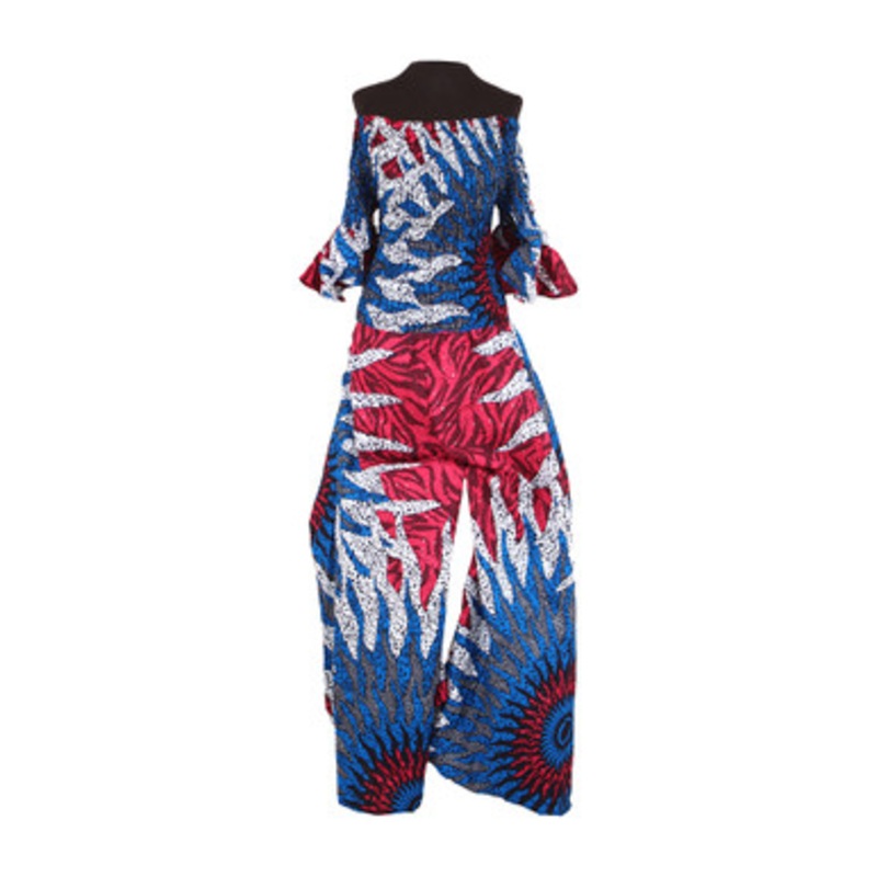 African Blue/Pink Sun Elastic Jumpsuit
