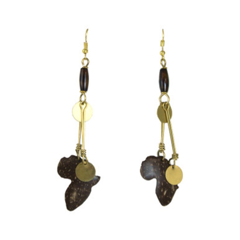 Coconut Shell Africa Map Earrings