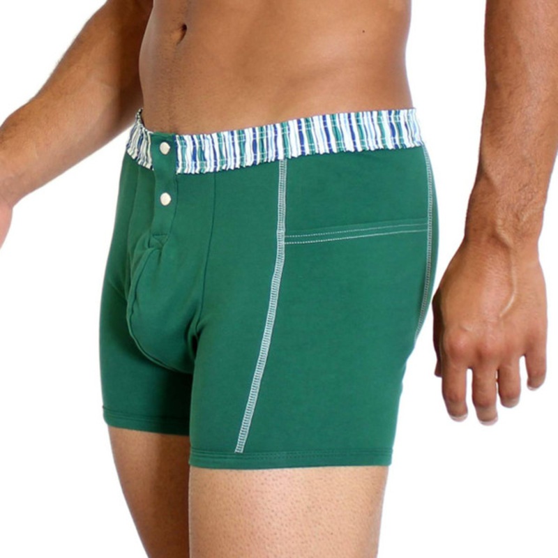 Men's Forest Green Boxer Brief with Alpine Stripe FOXERS Waistband