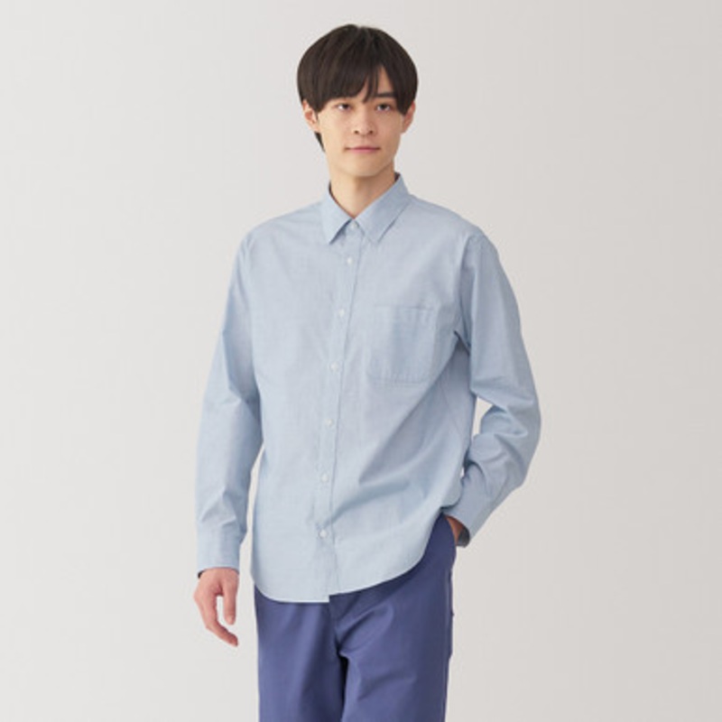 Men's Washed Broad Cotton Long Sleeve Shirt.