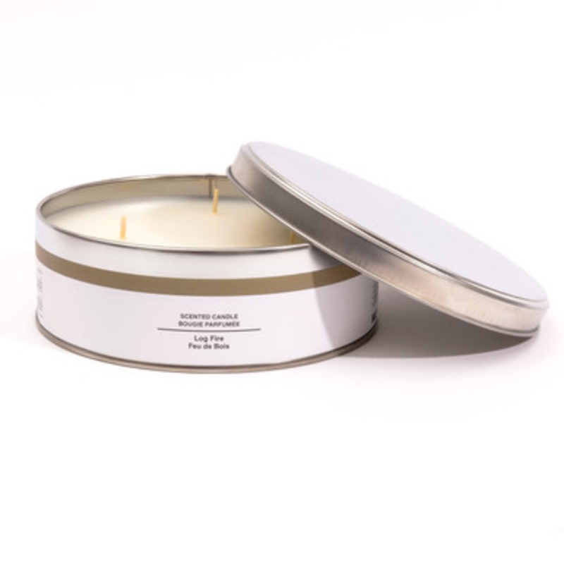 Large 3Wick Log Fire Tin Candle