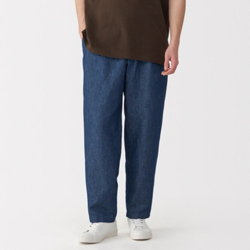 Men's Hemp Blend Denim Pleated Straight Leg Trousers