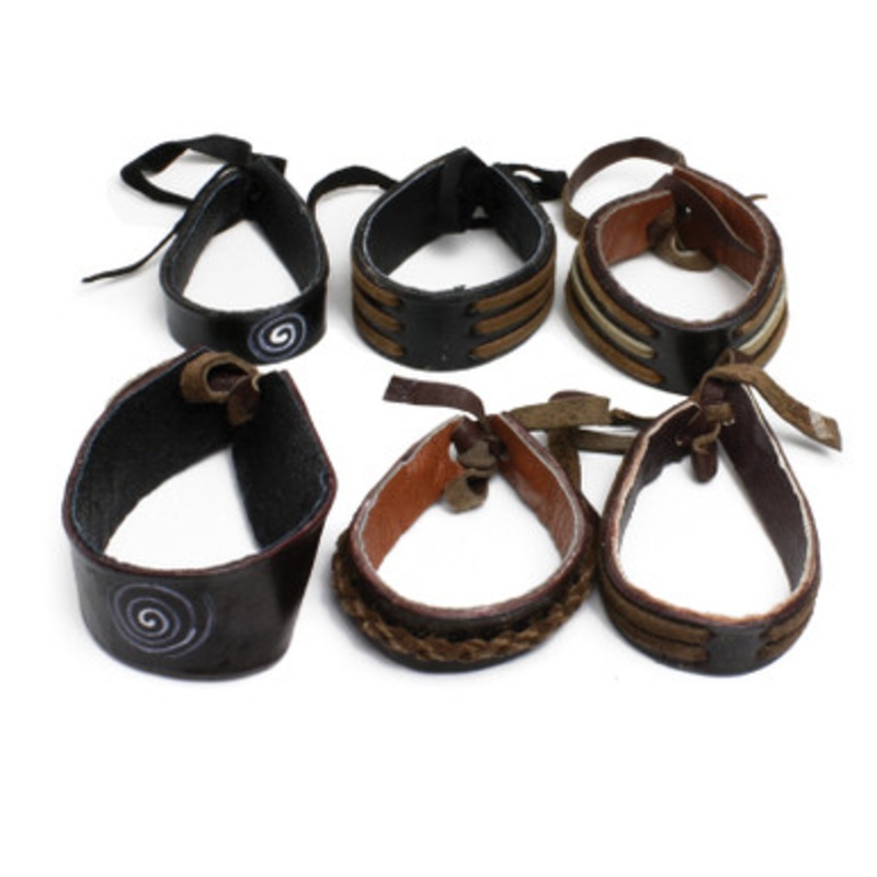Set Of 6 African Leather Bracelets