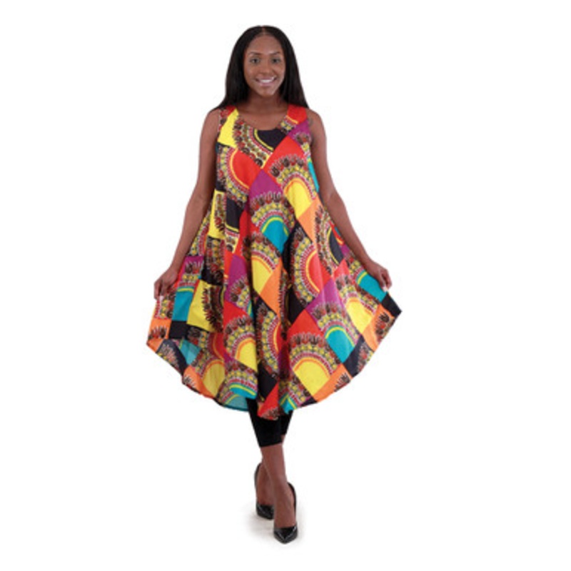 Traditional Patch Print Umbrella Dress