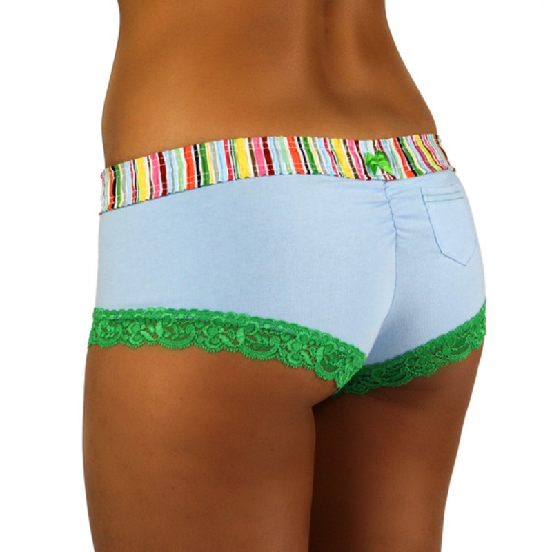 Light Blue Boyshorts with Kelly Cruise Stripe Waistband 