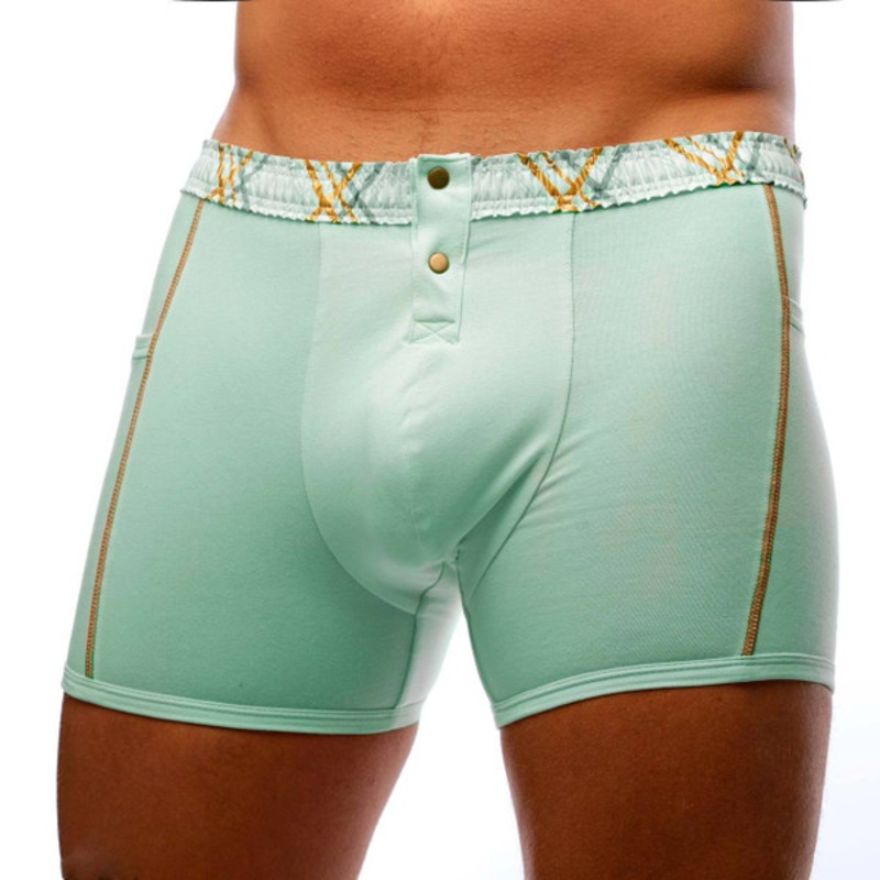 Men's Mint Boxer Brief with Mint Plaid FOXERS Waistband