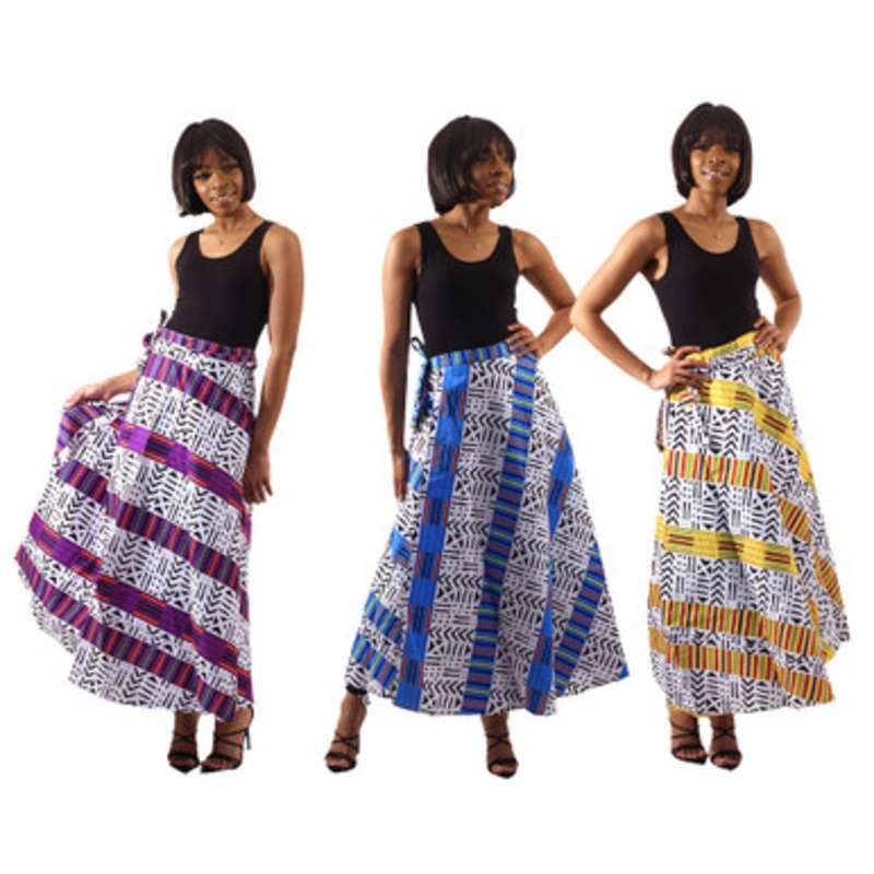 Set Of 3 Kente/Mud Print Wrap Skirts