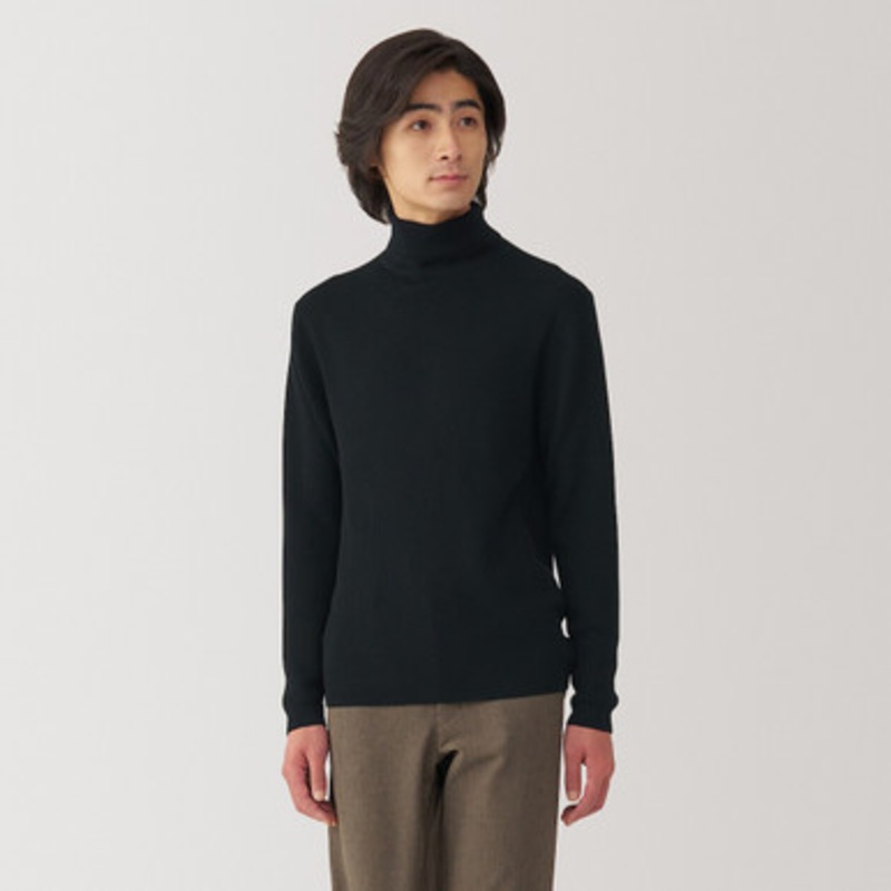Men's Fine Knit Wool Ribbed Turtle Neck Jumper