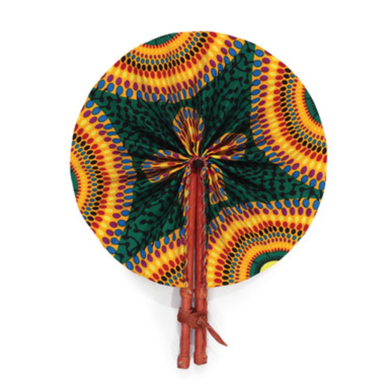 Orange/Green Circle Print Folding Fan