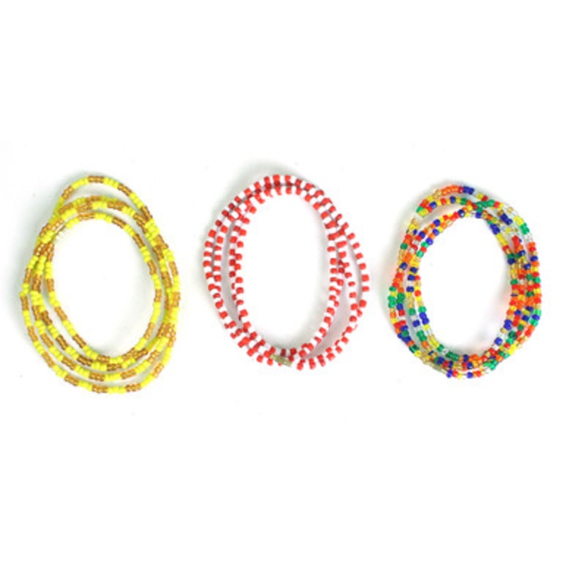 Set Of 3 Kenyan Long Beaded Necklaces - Assorted Colors