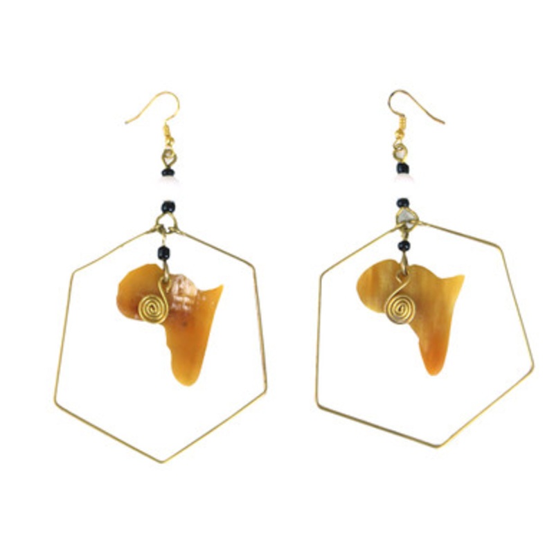 Africa Map Hexagon Earrings: Light Bone